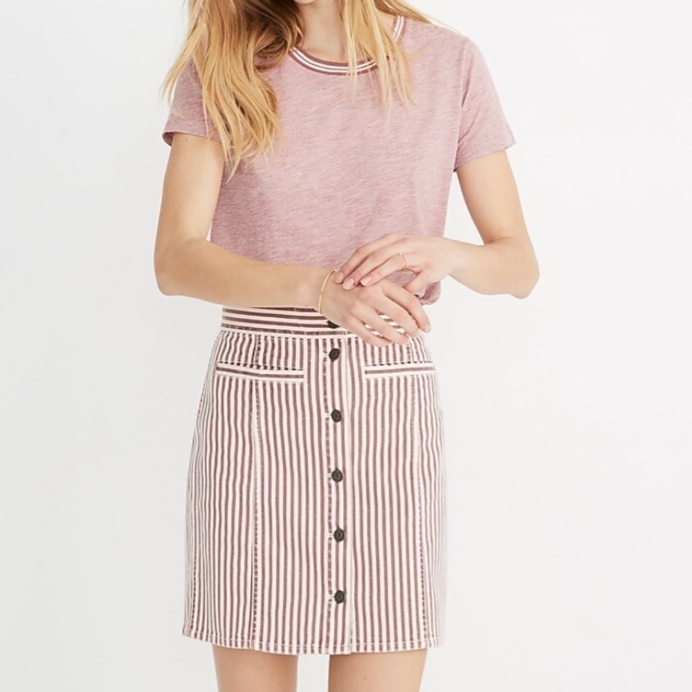 EUC Madewell Stretch Denim Straight Mini Skirt in Luca Stripe Size 23